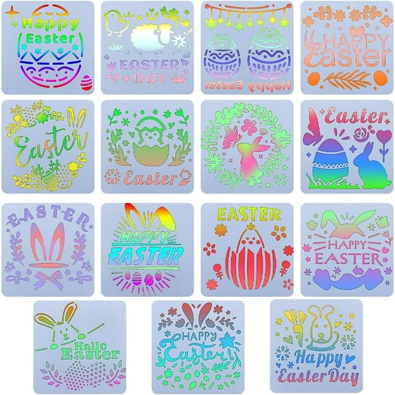 15Pcs Easter Stencils Templates Easter Bunny Reusable Stencil Chick Bunny Pattern Plastic Painting Happy Easter Template DIY