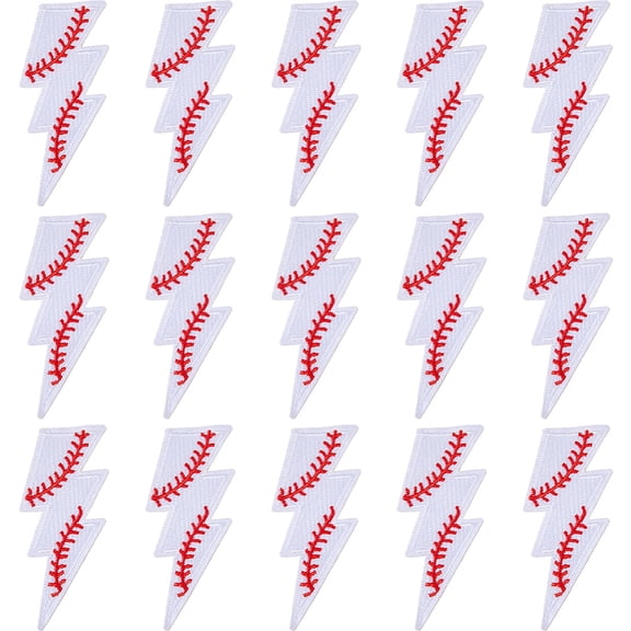 15Pcs Embroidery Thread Clothing Patches Lightning Bolt Baseball White 76.5x34x1.5mm