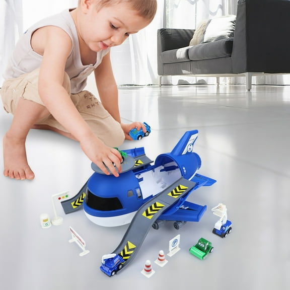 15Pcs Fjnjuu Plane Toys Car Set, Pull Back Taxiing Track Car Toys Friction Vehicle Including 4 Sports Cars and 11 Parts Christmas Gifts