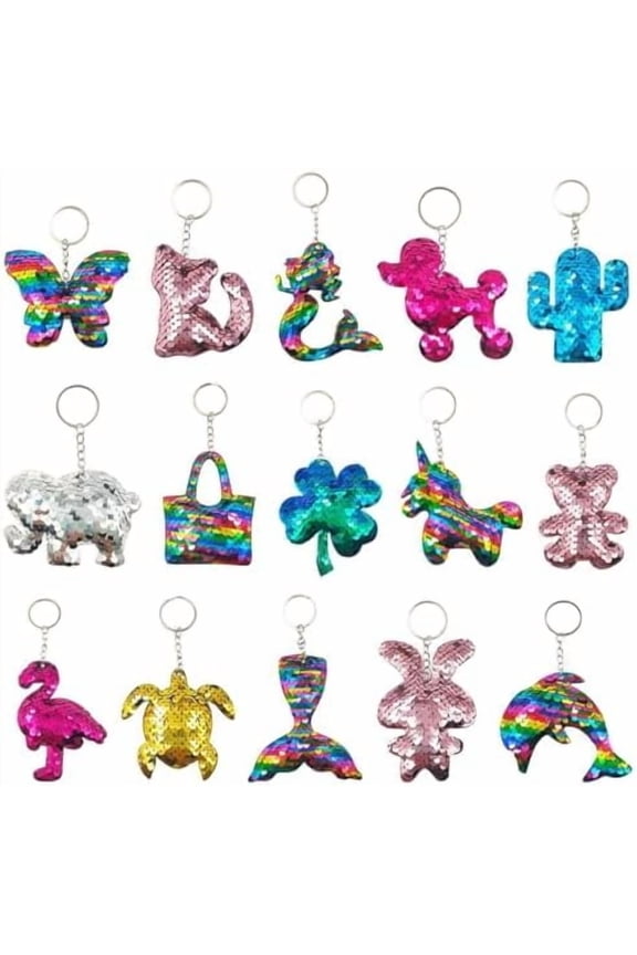 15Pcs Flip Sequin Keychain for Kids Girls Party Favors, Backpack Unicorn Mermaid Keychains Bulk for Kids Classroom Carnival Prizes Goody Bag Stuffers Easter Presents Birthday Party Gifts