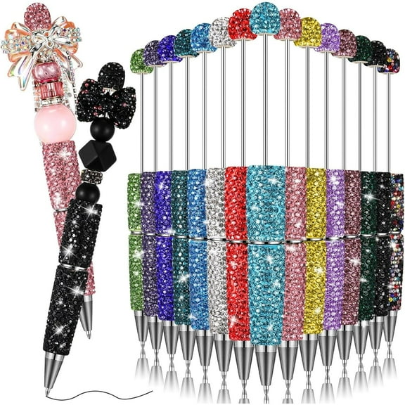 15Pcs Full Rhinestone Glitter Beadable Pens, DIY Diamond Pen Kit for Journaling & Craft Making
