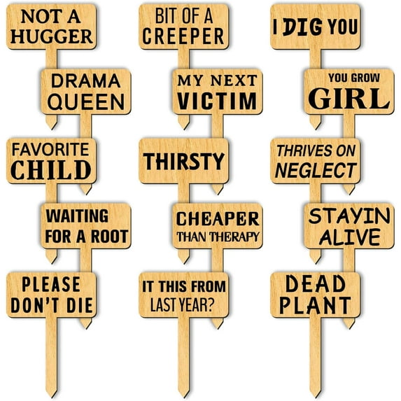 15Pcs Funny Plant Markers Wooden Garden Stakes T-Type Garden Labels Funny Garden Signs Garden Tags for Indoor and Outdoor Potted Seed Herbs