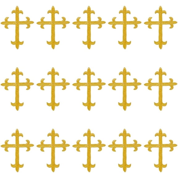 15Pcs Gold Cross Iron Patch Cross Repair Patches Embroidered Sew On Patches for Clothes DIY Jackets Shirts Hats Badges Backpacks Jeans