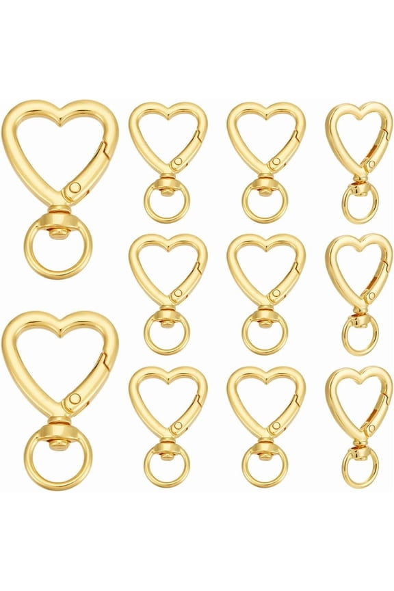 15Pcs Golden Heart Shape Swivel Clasps Trigger Spring Keyring Buckle Clasp Hooks Keychain Ring Buckles Fashion Clips for DIY handcrafting
