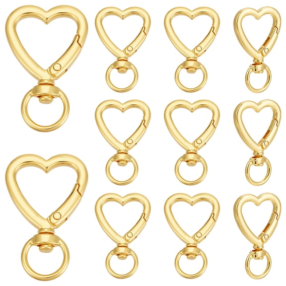 15Pcs Golden Heart Shape Swivel Clasps Trigger Spring Keyring Buckle Clasp Hooks Keychain Ring Buckles Fashion Clips for Keychains Bag Purse