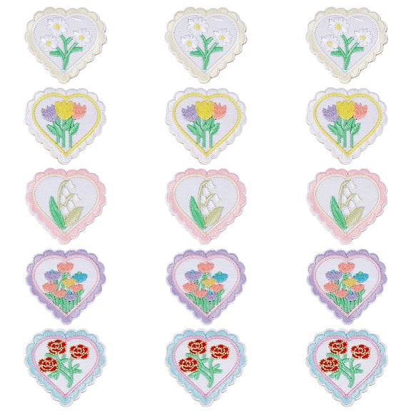 15Pcs Heart Patches Cute Heart Applique Heart Floral Self Adhesive Patches Iron On Embroidered Patch Emblem Badge DIY