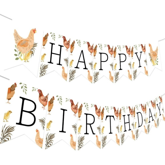 15Pcs Hen Farm Animals Birthday Banner, Chicken Themed Birthday Banner for Boys Girls Kids Barnyard Theme 1st 2nd 3rd Birthday Party Chick Party Farm Animal Themed Birthday Party Supplies
