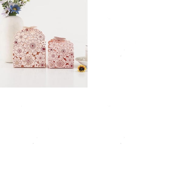 15Pcs Hollow Floral Paper Gift Boxes Rectangle Misty Rose 2.56x2.76x3.15 inch Butterfly Candy Packaging for Wedding Party Favor DIY
