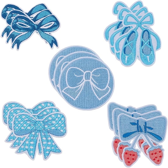 15Pcs Iron on Patches 5 Styles Bule Bowknot Shaped Self Adhesive Reusable Sew on Patch Applique Repair Patch for Clothing Hats DIY Accessories