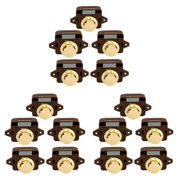 15Pcs Keyless Push Button Catch Door Knob Lock for RV Caravan Cabinet Boat Motor Home Cupboard, Brown Gold