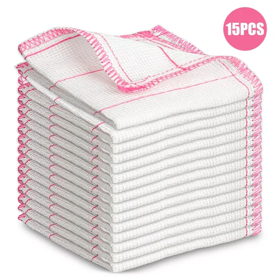 15Pcs Kitchen Dish Cloths Cotton Highly Absorbent Dishcloth Towels Washing Rags