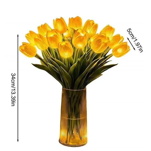15Pcs LED Lighted Artificial Tulip Flowers Lamp| Real Touch Faux Flower Night Light for Valentine's Day, Easter, Wedding Table Decor (No Vase)