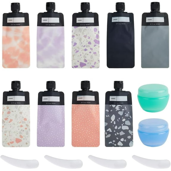 15Pcs Liquid Travel Pouches Plastic Portable Refillable Leak Proof Empty Squeeze Makeup Toiletries Packing Pouch Containers Stand Up Bottles for Lotion Face Cream Shampoo Hand Soapner
