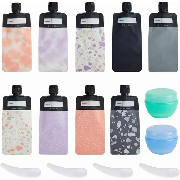 15Pcs Liquid Travel Pouches Plastic Portable Refillable Leak Proof Empty Squeeze Makeup Toiletries Packing Pouch Containers Stand Up Bottles