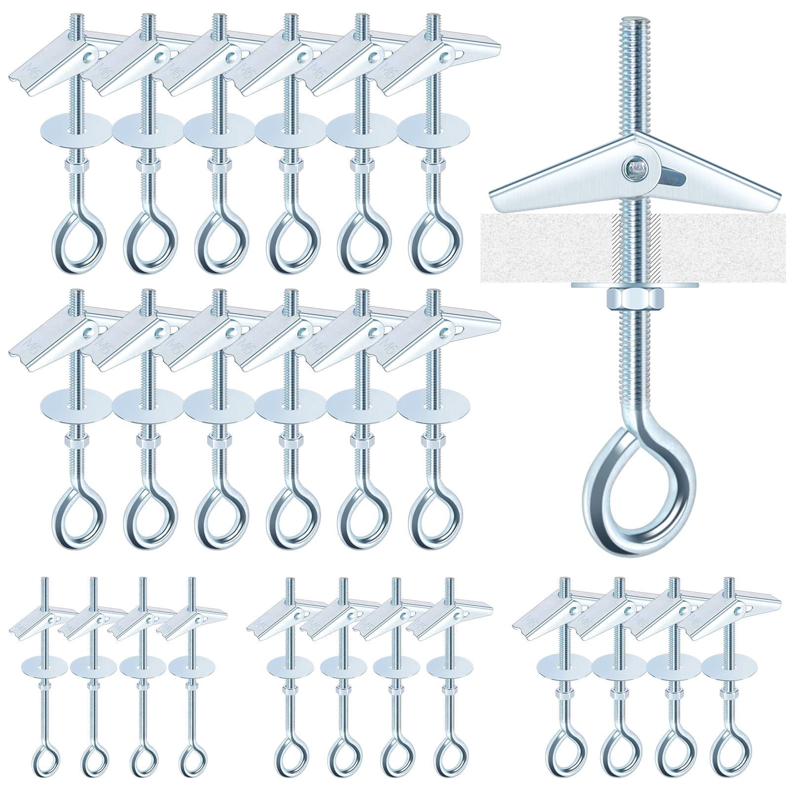 15Pcs M6 x 70mm Eye Bolt Toggle Bolt Assortment Kit, Spring Toggle Bolts Butterfly Anchors Butterfly Toggle Anchors, Heavy Duty Drywall Anchors with Wing Nut for Hanging Lamps Heavy Items