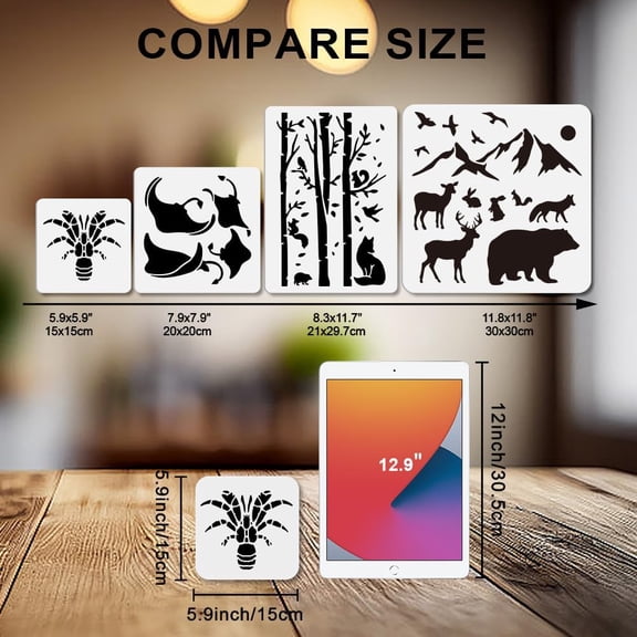 15Pcs Marine Life Stencil Set Crab Shrimp Painting Stencils 7.97.9/5.95.9inch Reusable Jellyfish Drawing Template with Paint Brush for Craft on Window Wood Wall Home Decor