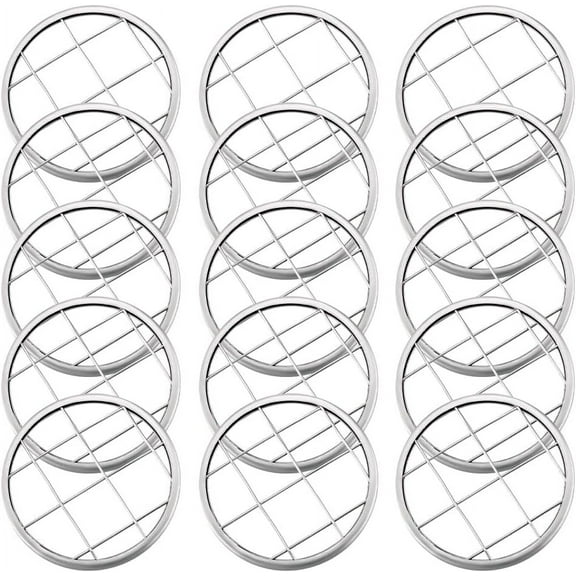 15Pcs Mason Jar Floral Grid Lids Frog Lid Canning Jars Caps Insert Stainless Steel Flower Arrangement Vase Grid Organizer Bottle Covers Supply Metal Ring Grid for Regular Mouth Mason Jars Gray