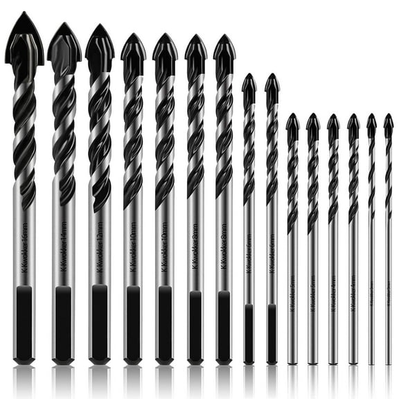 15Pcs Masonry Drill Bit Set,Tungsten Carbide Tile Drill Bits 5/8" to 1/8" , Ceramic Drill Bits for Brick, Cement, Glass, Stucco, Stone, Marble, Plastic, Wood