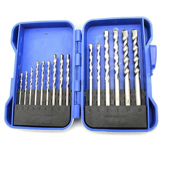 15Pcs Masonry Drill Bits Carbide Concrete Drill Bit Set For Stone Tile Brick Ceramic Glass Metal Sheet Plastic Wood 3-10mm
