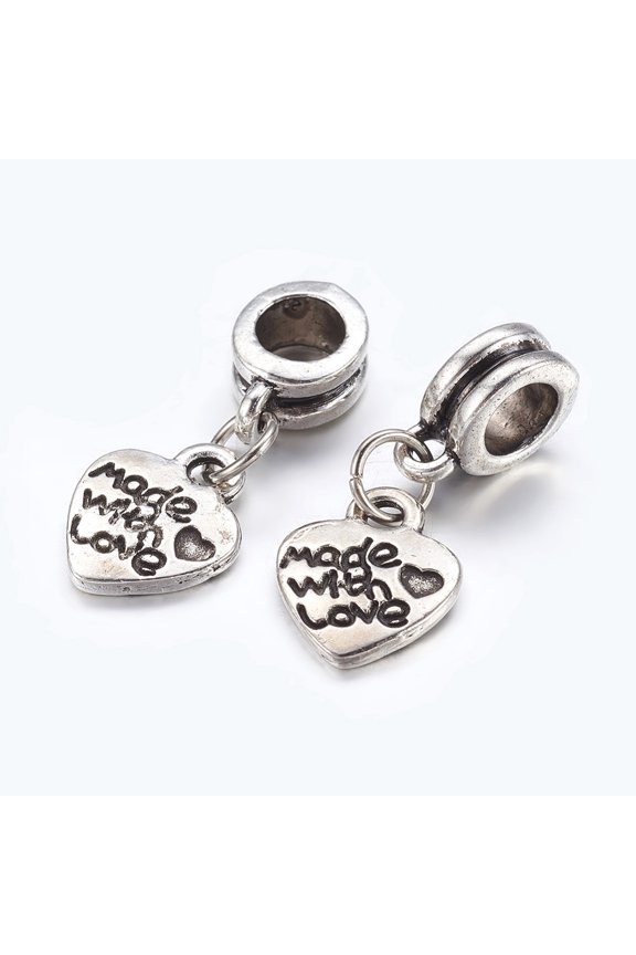 15Pcs Men Valentines Day Gift Ideas Alloy European Dangle Charms Heart 22mm Hole: 5mm Silver 22mm Hole: 5mm