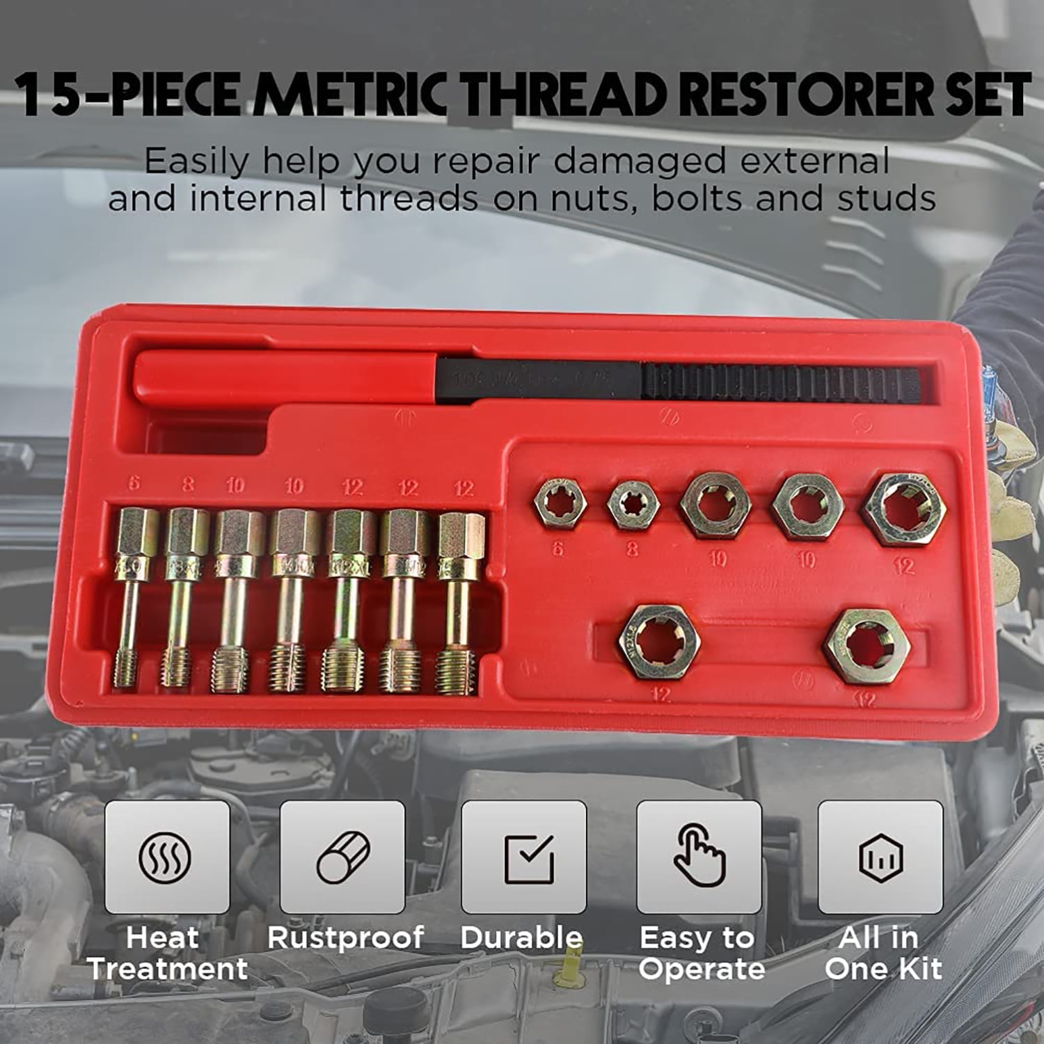 15Pcs Metric Thread Chaser Set Thread Cleaning Tool Restorer Thread Repair  Kit W/ Thread File Tap and Die for Thread Clean Repair 