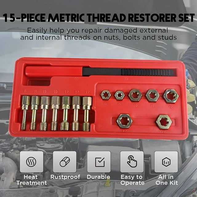 15Pcs Metric Thread Chaser Set Thread Cleaning Tool Restorer Thread