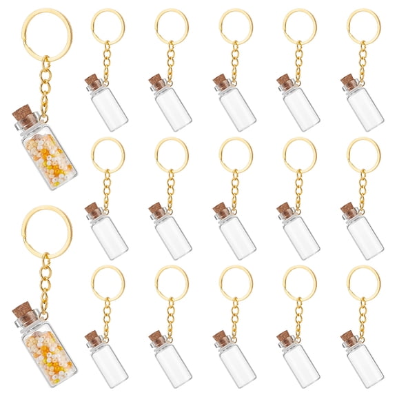 15Pcs Mini Glass Bottles 3ml Glass Vials with Corks Lids Clear Spell Jars with Metal Keychain Tiny Jars with Lids Message Potion Bottles