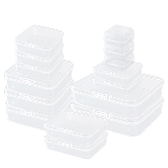 15Pcs Mixed Sizes Rectangular Empty Mini Organizer Storage Containers Box, Clear Plastic Beads Storage Containers Box with Hinged lid for Pills Earplugs Tiny Jewelry Findings Small Items Craft
