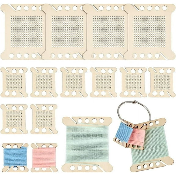 15Pcs Multifunctional Wood Embroidery Board Stitch Blank Thread Drops Thread Winding Boards Thread Organizer Card with Floss Ring for DIY Cotton Craft DIY Sewing Storage
