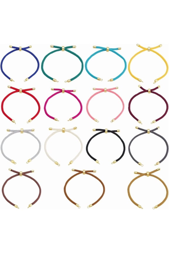 15Pcs Nylon Twist Cord Bracelet Making 15 Color Adjustable Chain Link with Brass Findings Slider Bracelets 9 Inch
