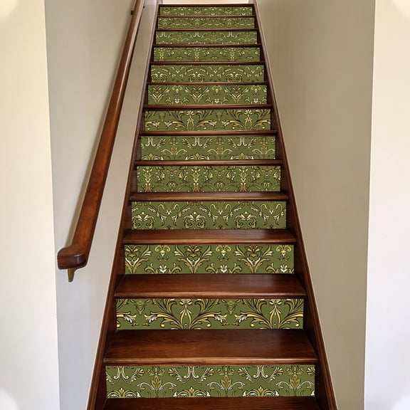 15Pcs PVC Plastic Self-Adhesive Stairs Stickers Waterproof Backsplash Tile Decals Rectangle Floral 1000x180mm DIY