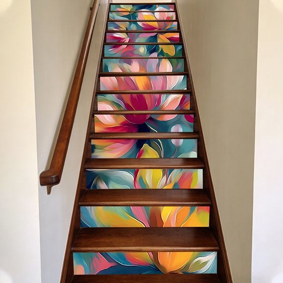 15Pcs PVC Plastic Self-Adhesive Stairs Stickers Waterproof Backsplash Tile Decals Rectangle Flower 1000x180mm Useful