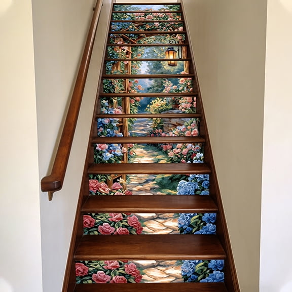 15Pcs PVC Plastic Self-Adhesive Stairs Stickers Waterproof Backsplash Tile Decals Rectangle Garden 1000x180mm