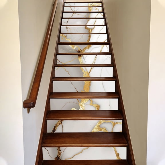 15Pcs PVC Plastic Self-Adhesive Stairs Stickers Waterproof Backsplash Tile Decals Rectangle Gold 1000x180mm