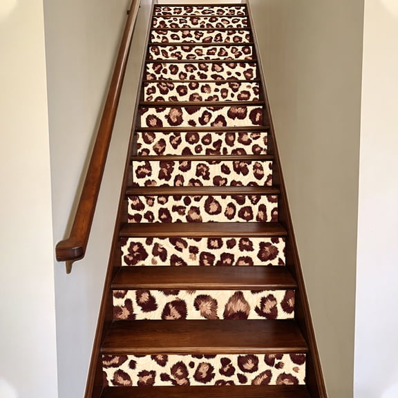 15Pcs PVC Plastic Self-Adhesive Stairs Stickers Waterproof Backsplash Tile Decals Rectangle Leopard Print 1000x180mm