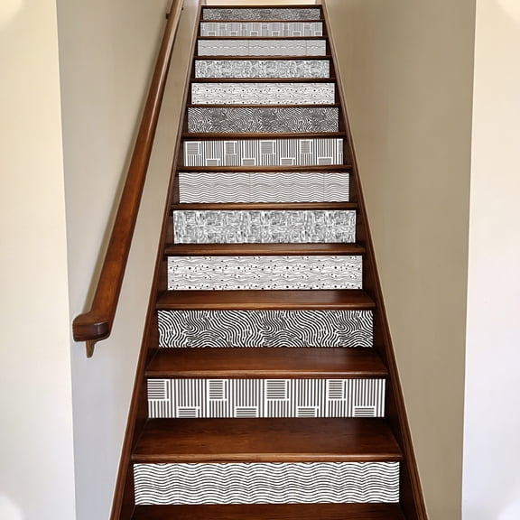 15Pcs PVC Plastic Self-Adhesive Stairs Stickers Waterproof Backsplash Tile Decals Rectangle Mixed Shapes 1000x180mm