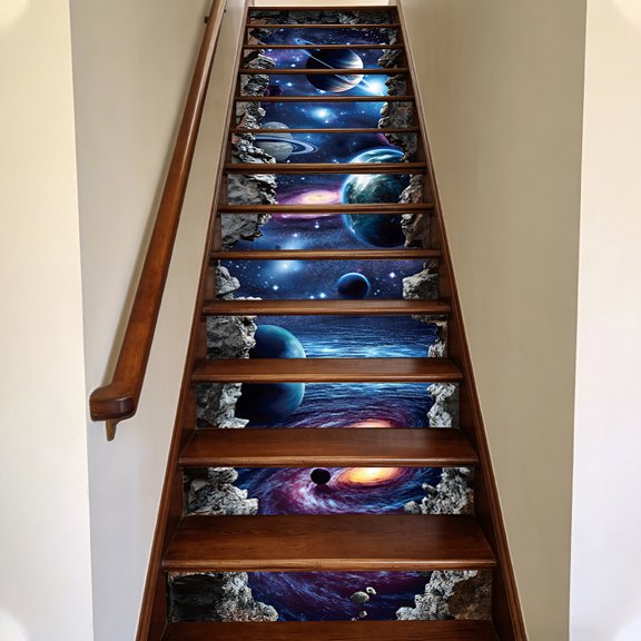 15Pcs PVC Plastic Self-Adhesive Stairs Stickers Waterproof Backsplash Tile Decals Rectangle Planet 1000x180mm