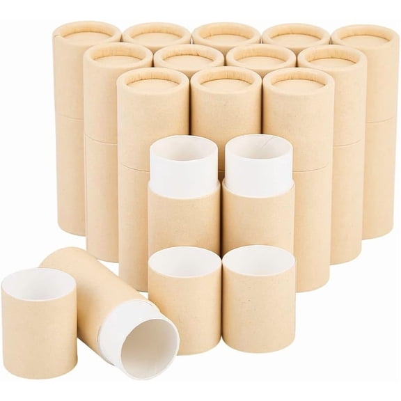 15Pcs Paper Lip Balm Containers Empty Chapstick Case 0.27oz 8ml Burlywood Kraft Paperboard Refillable Push Up Solid Perfume Deodorant Lips Gloss Holder for DIY Homemade Balm Women Makeup 15pcs