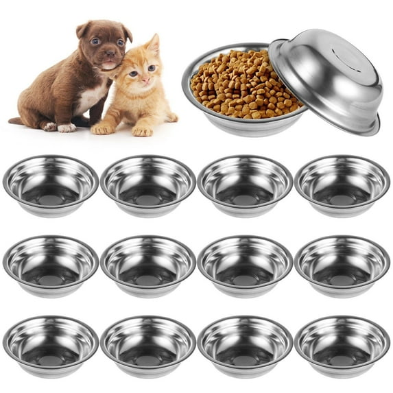 15Pcs Pet Bowls, Stainless Steel Dog Bowls, 5.9" Small Metal Water Dishes, Whisker-Friendly Wide Flat Cat Food Plates for Pet Dog Cat