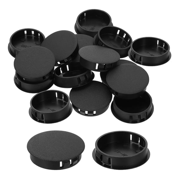 15Pcs Plastic Hole Plugs, 45mm(1-3/4") Flush Type Panel Plugs, Round Snap Knockout Locking Plugs for Furniture Insert End Caps Panels, Black