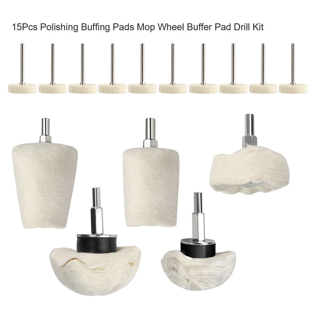 15Pcs Polishing Buffing Pads Kit Cloth Wheel Wool Wheel for Car Polishing Grinding