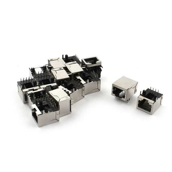 15Pcs RJ45 8 Forward Pins Shielded Modular PCB Jack Ports Sockets 18mm Length