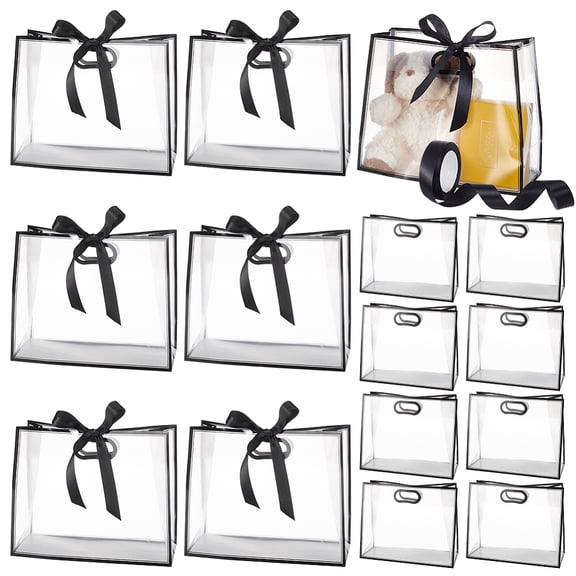 15Pcs Rectangle Frosted Transparent PP Plastic Storage Bags with 1 Roll Polyester Ribbon Black 25x31x0.2cm Unfold: 31x13.2x25cm for making