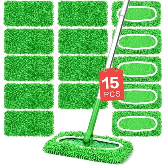 15Pcs Reusable Microfiber Mop Pads Compatible with Sweeper Mop, Replacement Wet Mopping pad Refills & Washable Dry Sweeping Cloths for Surface/Hardwood Floor Cleaning