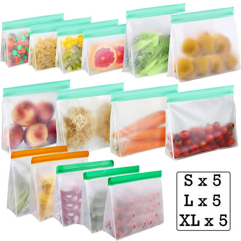 8 Pack Reusable Silicone Ziplock Food Storage Bags Leakproof