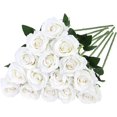 15Pcs Roses Artificial Flowers Silk Roses with Long Stems, Faux Velvet