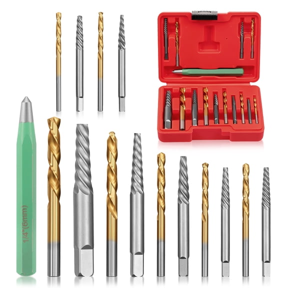 15Pcs Screw Extractor Set with Left Hand Drill Bit for Workshop Garage