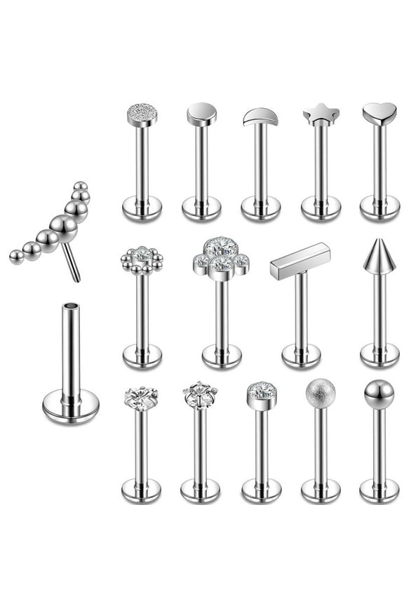 15Pcs/Set 16G Push in Labret Lip Studs Zircon Monroe Medusa Piercing Cute Helix Cartilage Piercing for Adult Female