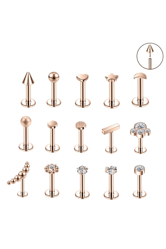 15Pcs/Set 16G Push in Labret Lip Studs Zircon Monroe Medusa Piercing Cute Helix Cartilage Piercing for Adult Female