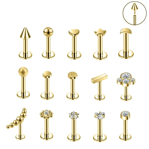 15Pcs/Set 16G Push in Lip Studs Zircon Monroe Medusa Piercing Cute Helix Cartilage Piercing for Adult Female